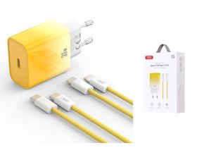 Сетевое зарядное устройство USB-C + кабель Lightning - Type-C XO CE18 (EU) PD30W fast charging yellow