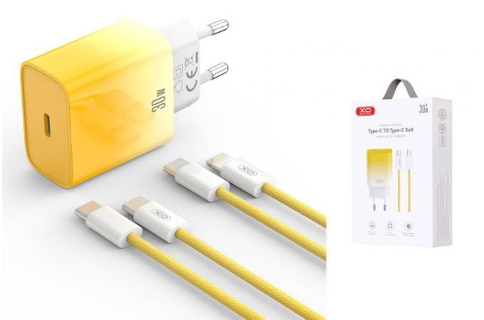 Сетевое зарядное устройство USB-C + кабель Lightning - Type-C XO CE18 (EU) PD30W fast charging yellow