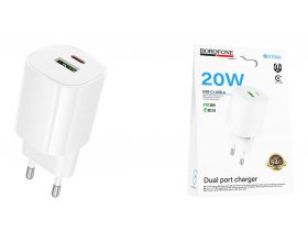 Сетевое зарядное устройство USB-C BOROFONE BA104A Pudding PD20W+QC3.0 (белый)