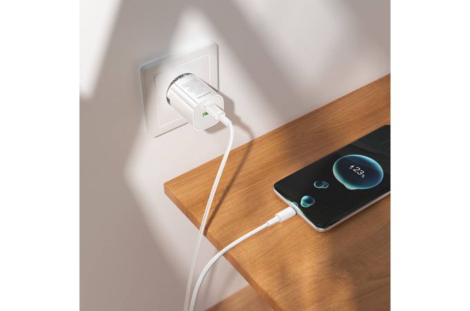 Сетевое зарядное устройство USB-C+ кабель Type-C - Type-C BOROFONE BA104A Pudding PD20W+QC3.0 (белый)