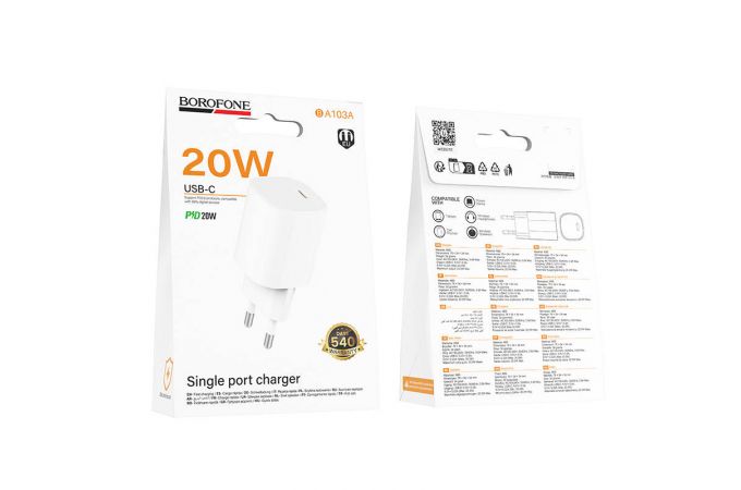Сетевое зарядное устройство USB-C BOROFONE BA103A Pudding PD20W (белый)