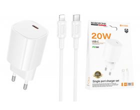 Сетевое зарядное устройство USB-C + кабель Lightning - Type-C BOROFONE BA103A Pudding PD20W (белый)
