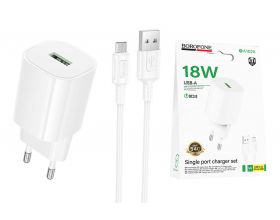 Сетевое зарядное устройство USB-C + кабель Mciro USB - USB BOROFONE BA102A Pudding QC3.0 (белый)