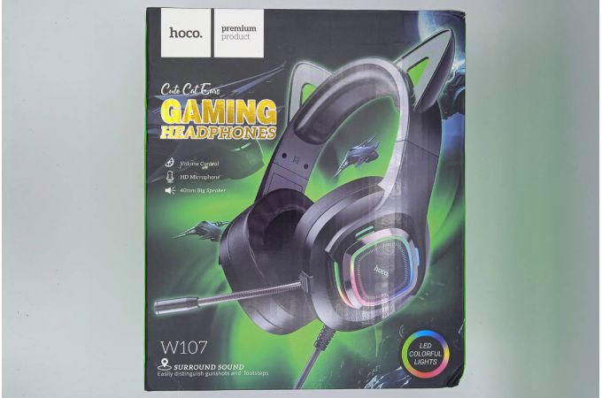 Наушники мониторные проводные HOCO W107 Cute cat luminous cat ear gaming headphones (Elf Cat) (УЦЕНКА! МЯТАЯ УПАКОВКА) (УЦЕНКА! МЯТАЯ УПАКОВКА)
