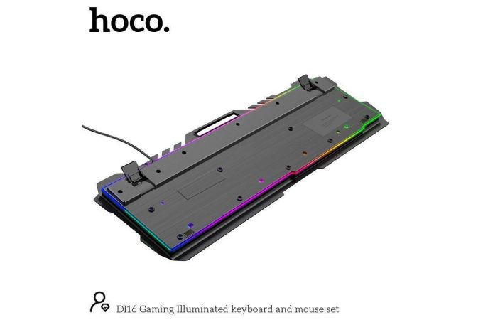 Комплект игровой проводной клавиатура+мышь HOCO DL16 с подсветкой RGB англ. раскладка (черный)