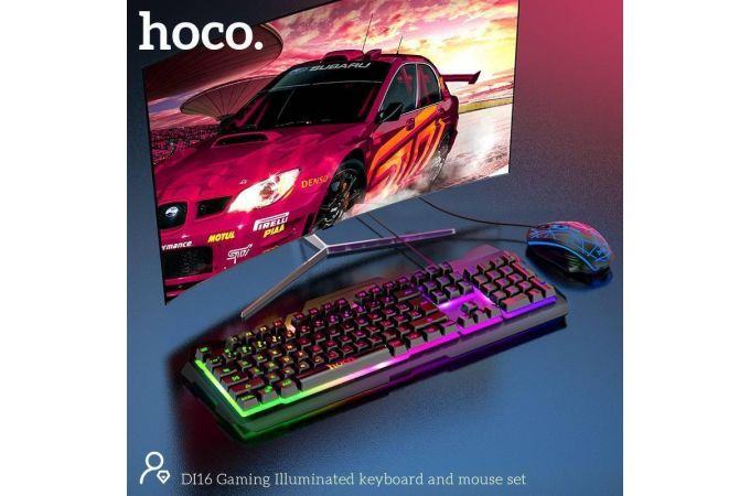 Комплект игровой проводной клавиатура+мышь HOCO DL16 с подсветкой RGB англ. раскладка (черный)
