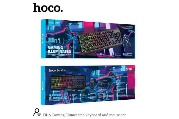Комплект игровой проводной клавиатура+мышь HOCO DL16 с подсветкой RGB англ. раскладка (черный)