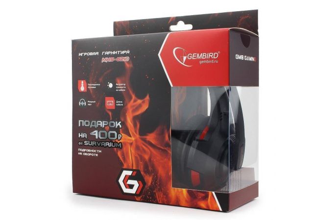 Наушники мониторные проводные Gembird MHS-G210 (черно-красный)