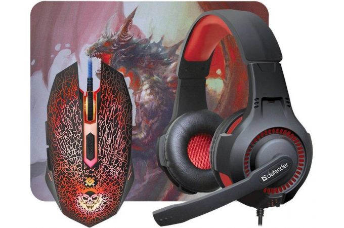 Набор игровой коврик+мышь+наушники Defender DragonBorn MHP-003 (черный)