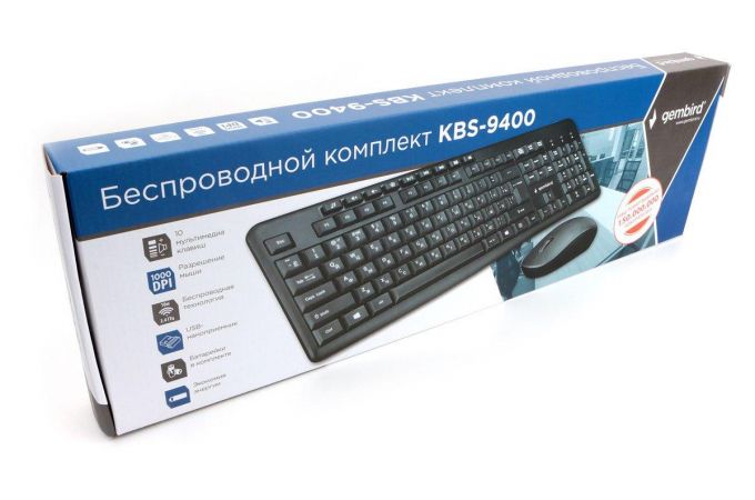 Комплект клавиатура+мышь беспроводной Gembird KBS-9400 (черный)