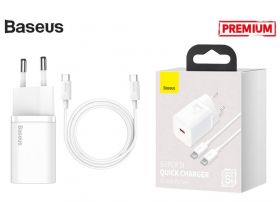 Сетевое зарядное устройство USB-C + кабель Type C Baseus Super Si Quick Charger 1C 25W EU, 3A, 1m, (белый)