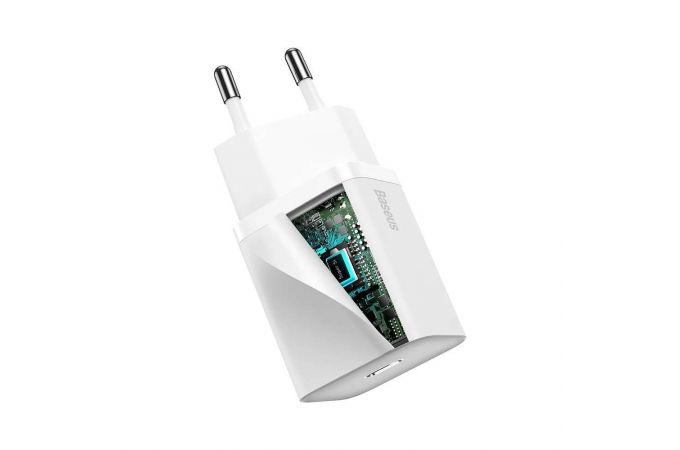 Сетевое зарядное устройство USB-C + кабель Lightning – Type-C Baseus Super Si Quick Charger 1C 20W EU Sets White, 1 м (белый)