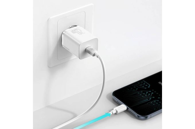 Сетевое зарядное устройство USB-C + кабель Lightning – Type-C Baseus Super Si Quick Charger 1C 20W EU Sets White, 1 м (белый)