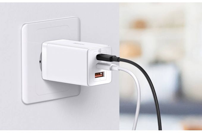 Сетевое зарядное устройство USB + 2USB-C Baseus GaN5 Pro Fast Charger 2C+U 65W EU  1m (белый)