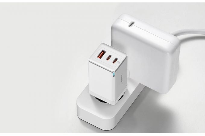 Сетевое зарядное устройство USB + 2USB-C Baseus GaN5 Pro Fast Charger 2C+U 65W EU  1m (белый)