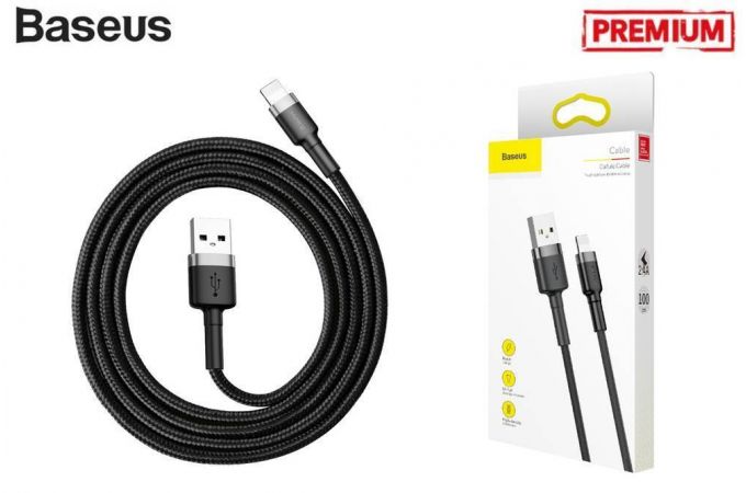 Кабель USB - Lightning Baseus cafule 2,4А 1 м (черный-серый)