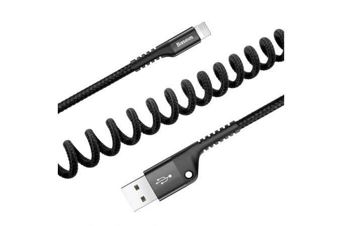 Кабель USB - Lightning BASEUS Fish eye Spring 2А, 1 м, чёрный, пружинный