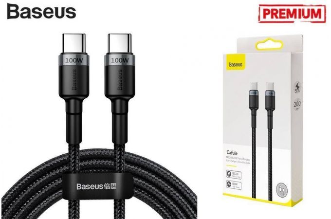 Кабель USB Type-C - USB Type-C Baseus Cafule PD2.0 100W flash charging. 2M. 20V. 5A. чёрный-серый