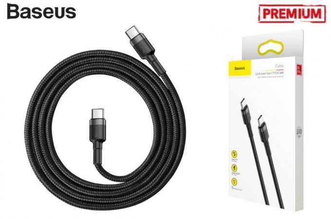 Кабель USB Type-C - USB Type-C Baseus Cafule PD2.0 60W flash charging, 20V, 3A,1 м, серый-чёрный
