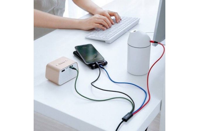 Кабель USB 4 в 1 Baseus Liightning+ Liightning +Type-C + Micro 3.5 A. 1.2 м (чёрный)