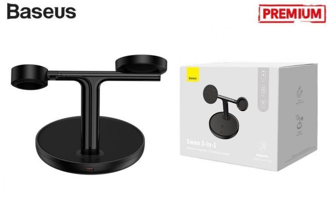 Беспроводное зарядное устройство 3 в 1 Baseus Swan Bracket 20W, универсальный, Include：USB For type-C. 3A. 1 м (черный)