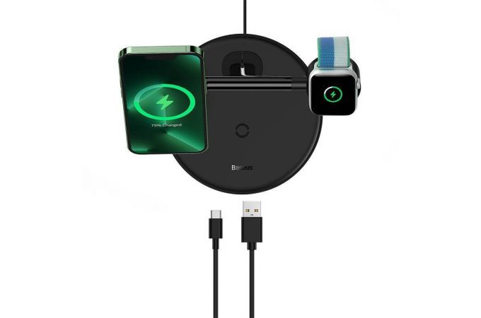 Беспроводное зарядное устройство 3 в 1 Baseus Swan Bracket 20W, универсальный, Include：USB For type-C. 3A. 1 м (черный)