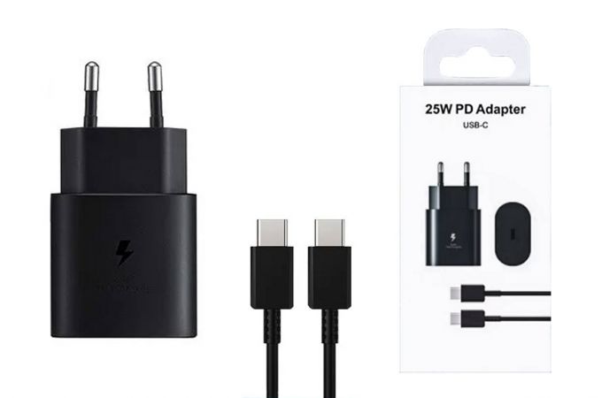 Сетевое зарядное устройство USB-C + кабель Type-C Samsung 25W EP-TA800 (черный) без логотипа