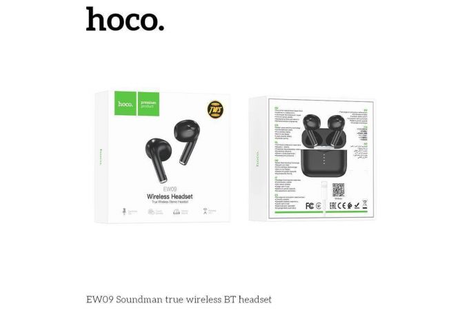 Наушники вакуумные беспроводные HOCO EW09 Soundman true wireless BT headset Bluetooth (черный)