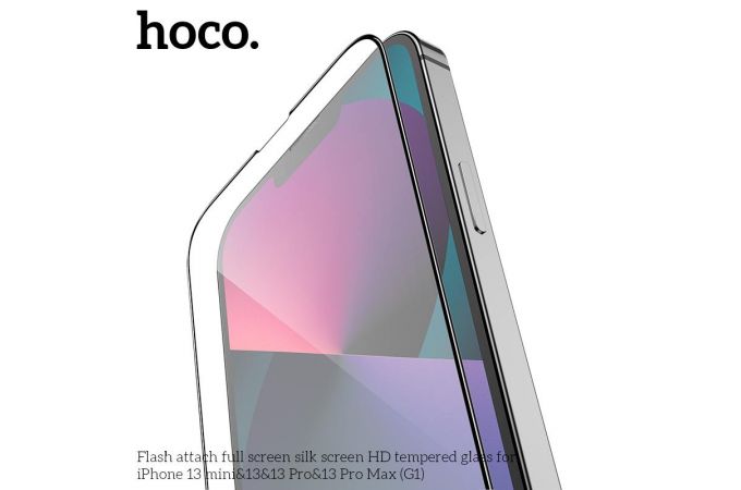 Защитное стекло дисплея iPhone 13 Mini (5.4) HOCO G1 Flash attach full screen silk screen HD (черный)