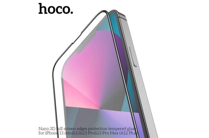 Защитное стекло дисплея iPhone 13 Pro Max (6.7) HOCO A12 Plus Nano 3D full screen edges prot (черный)