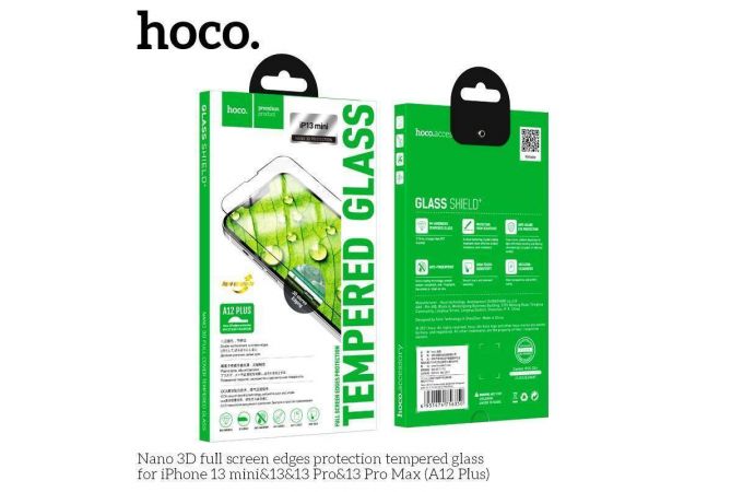 Защитное стекло дисплея iPhone 13 Pro Max (6.7) HOCO A12 Plus Nano 3D full screen edges prot (черный)