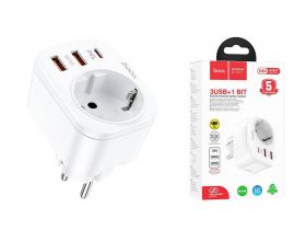 Сетевой адаптер-переходник HOCO NS3 Multifunctional socket (розетка + 2 USB-A+ 1-USB-C ) PD20W Fast (белый)