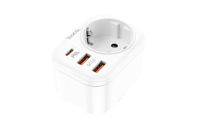 Сетевой адаптер-переходник HOCO NS3 Multifunctional socket (розетка + 2 USB-A+ 1-USB-C ) PD20W Fast (белый)