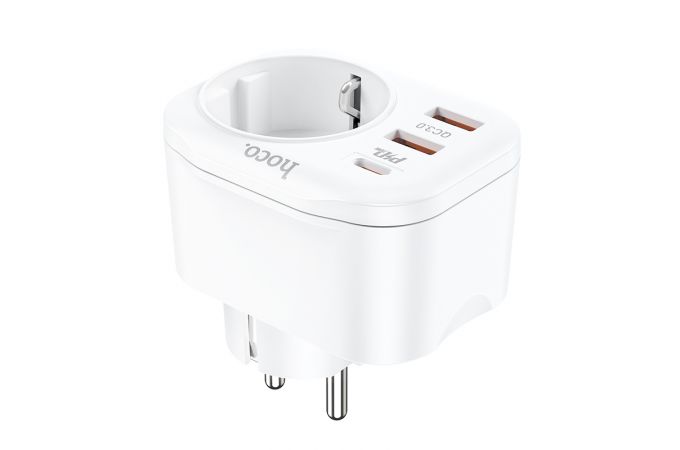 Сетевой адаптер-переходник HOCO NS3 Multifunctional socket (розетка + 2 USB-A+ 1-USB-C ) PD20W Fast (белый)