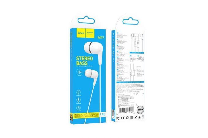 Наушники вакуумные проводные HOCO M97 Enjoy earphones with microphone (белый)