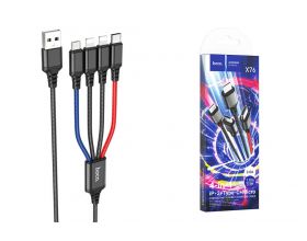 Кабель USB 3 в 1 HOCO X76 lightning/Lightning/Micro/Type-C (черно/красно/синий) 1м