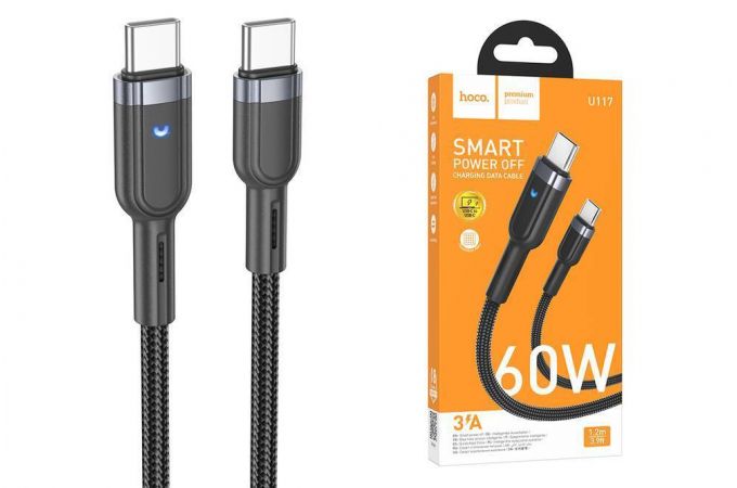Кабель USB Type-C - USB Type-C HOCO U117 60W (черный) 1м