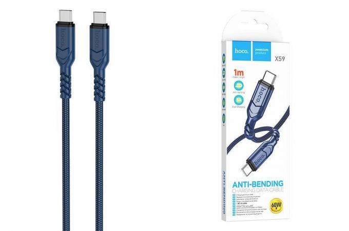 Кабель USB Type-C - USB Type-C HOCO X59 PD60W (синий) 1м