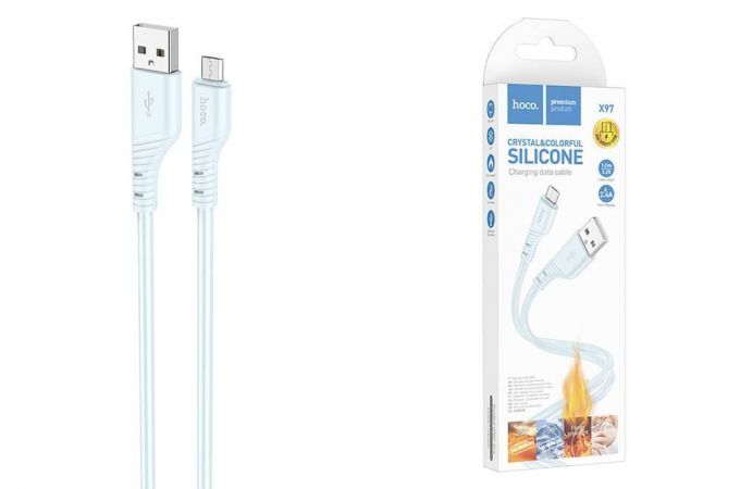 Кабель USB - MicroUSB HOCO X97 (светло-голубой) 1м силиконовый