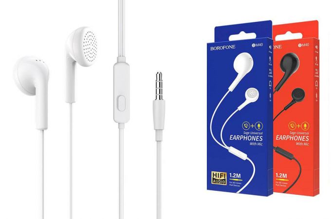 Наушники вакуумные проводные BOROFONE BM40 Sage universal earphones (белый)