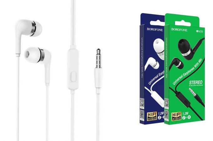 Наушники вакуумные проводные BOROFONE BM39 Refined chat universal earphones (белый)