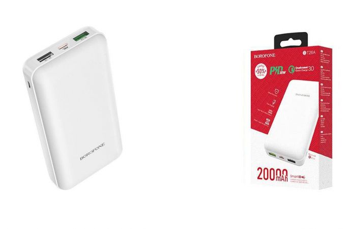 Универсальный дополнительный аккумулятор Power Bank BOROFONE BT26A PD+QC3.0 (20000 mAh) (белый)