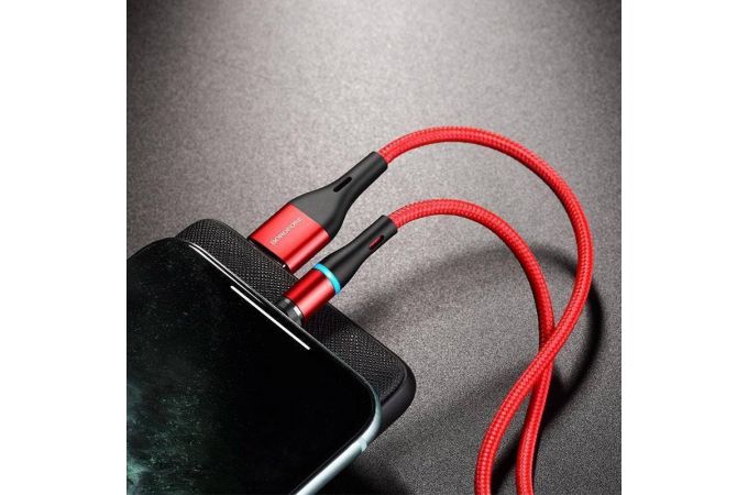 Кабель USB - Lightning BOROFONE BU16, 2,4A (красный) 1,2м (магнитный, в оплетке, LED индикатор)