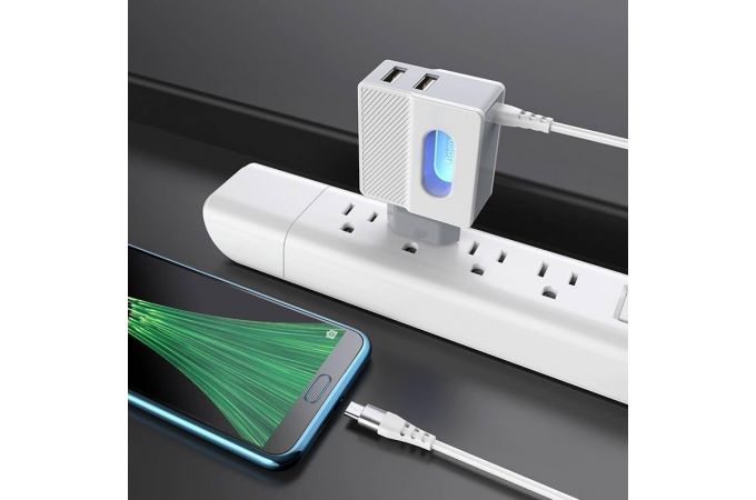 Сетевое зарядное устройство USB + кабель MicroUSB HOCO C75 2400mAh (белый)