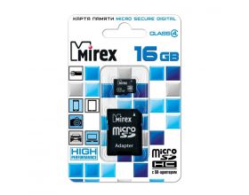 Карта памяти microSDHC MIREX 16 GB (class 4) с адаптером (13613-ADTMSD16)