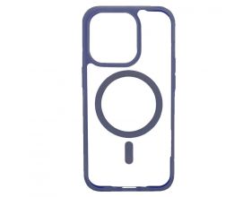 Чехол пластиковый прозрачный для iPhone 14 (6.1) MagSafe с силиконовым темно-синим бампером