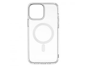 Чехол пластиковый прозрачный для iPhone 14 (6.1) MagSafe с силиконовым белым бампером