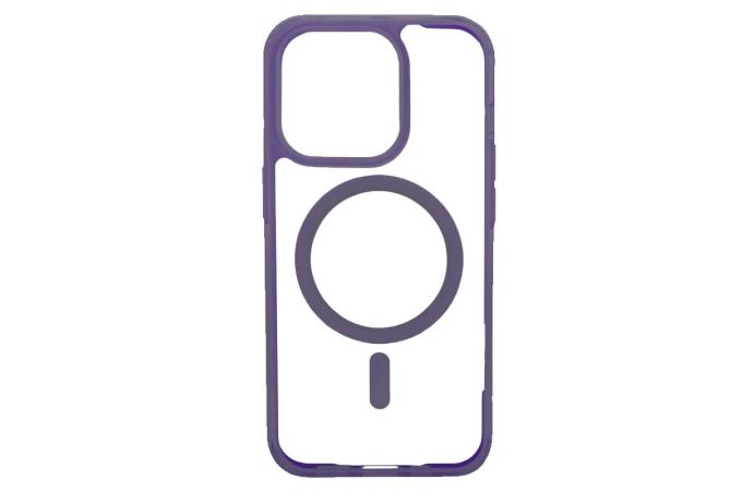 Чехол пластиковый прозрачный для iPhone 14 (6.1) MagSafe с силиконовым темно-фиолетовым бампером