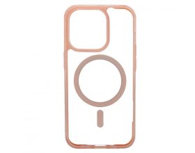 Чехол пластиковый прозрачный для iPhone 14 Pro (6.1) MagSafe с силиконовым (цвет розовый песок) бампером