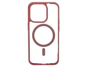 Чехол пластиковый прозрачный для iPhone 14 Pro (6.1) MagSafe с силиконовым (цвет красное вино) бампером